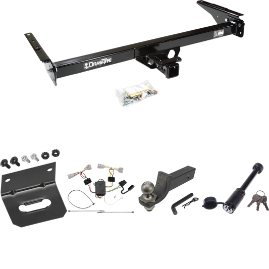 Fits 1993-1998 Toyota T100 Trailer Hitch Tow PKG w/ 4-Flat Wiring + Interlock Tactical Starter Kit w/ 2" Drop & 2" Ball + Tactical Dogbone Lock + Wiring Bracket By Draw-Tite