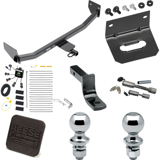 Fits 2017-2023 Hyundai Ioniq Trailer Hitch Tow PKG w/ 4-Flat Zero Contact "No Splice" Wiring Harness + Draw-Bar + 1-7/8" + 2" Ball + Wiring Bracket + Hitch Cover + Dual Hitch & Coupler Locks (For Hybrid Models) By Reese Towpower