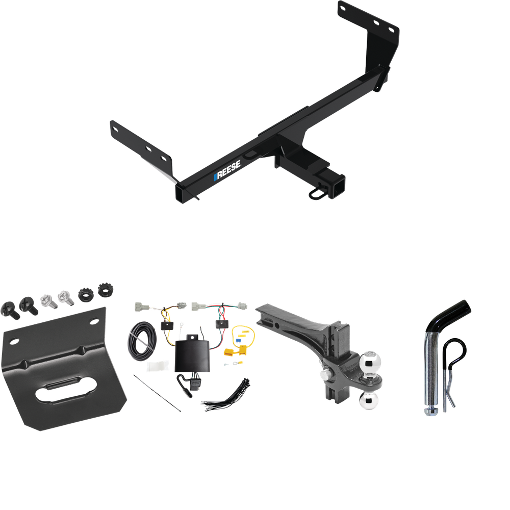 Fits 2021-2023 Nissan Rogue Trailer Hitch Tow PKG w/ 4-Flat Wiring Harness + Dual Adjustable Drop Rise Ball Ball Mount 2" & 2-5/16" Trailer Balls + Pin/Clip + Wiring Bracket By Reese Towpower