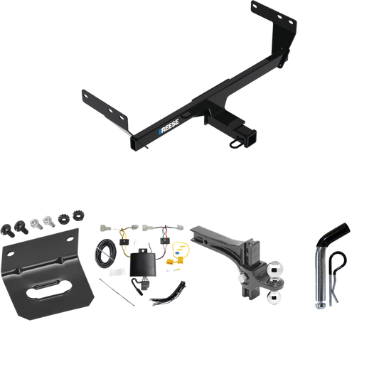 Fits 2021-2023 Nissan Rogue Trailer Hitch Tow PKG w/ 4-Flat Wiring Harness + Dual Adjustable Drop Rise Ball Ball Mount 2" & 2-5/16" Trailer Balls + Pin/Clip + Wiring Bracket By Reese Towpower