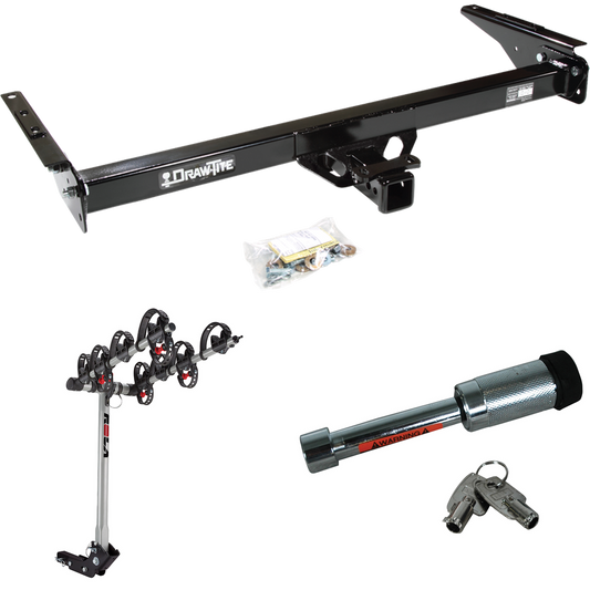 Fits 1993-1998 Toyota T100 Trailer Hitch Tow PKG w/ 4 Bike Carrier Rack + Hitch Lock By Draw-Tite