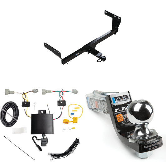 Fits 2021-2023 Nissan Rogue Trailer Hitch Tow PKG w/ 4-Flat Wiring Harness + Interlock Starter Kit w/ 2" Ball 2-1/2" Drop 2" Rise By Reese Towpower