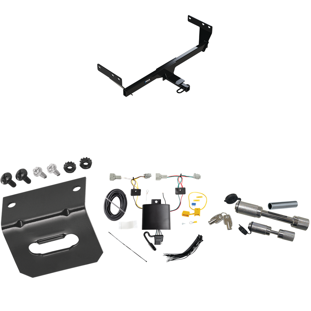 Fits 2021-2023 Nissan Rogue Trailer Hitch Tow PKG w/ 4-Flat Wiring Harness + Wiring Bracket + Dual Hitch & Coupler Locks By Reese Towpower