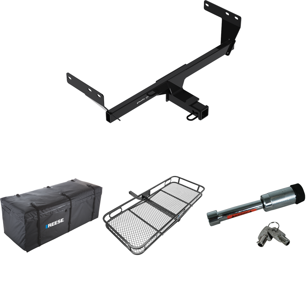 Fits 2021-2023 Nissan Rogue Trailer Hitch Tow PKG w/ 60" x 24" Cargo Carrier + Cargo Bag + Hitch Lock By Draw-Tite