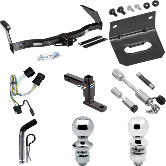 Fits 2001-2003 Dodge Ram 2500 Van Trailer Hitch Tow PKG w/ 4-Flat Wiring Harness + Adjustable Drop Rise Ball Mount + Pin/Clip + 2" Ball + 1-7/8" Ball + Dual Hitch & Coupler Locks By Draw-Tite