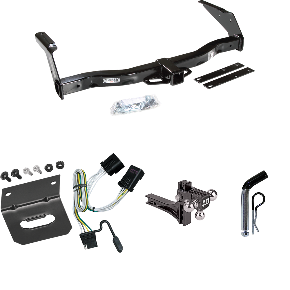 Fits 2001-2003 Dodge Ram 2500 Van Trailer Hitch Tow PKG w/ 4-Flat Wiring Harness + Adjustable Drop Rise Triple Ball Ball Mount 1-7/8" & 2" & 2-5/16" Trailer Balls + Pin/Clip + Wiring Bracket By Draw-Tite