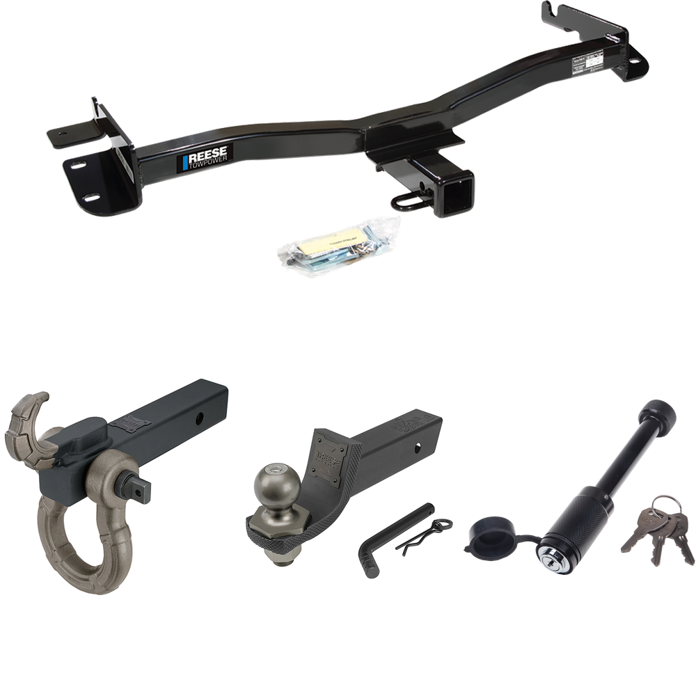 Fits 1998-2003 Toyota Sienna Trailer Hitch Tow PKG + Interlock Tactical Starter Kit w/ 2" Drop & 2" Ball + Tactical Hook & Shackle Mount + Tactical Dogbone Lock By Reese Towpower