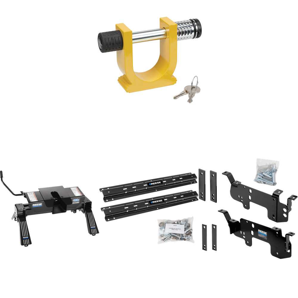 Fits 2003-2010 Dodge Ram 3500 Custom Outboard Above Bed Rail Kit + 16K Fifth Wheel + King Pin Lock (For 6-1/2' and 8 foot Bed, w/o Factory Puck System Models) By Reese