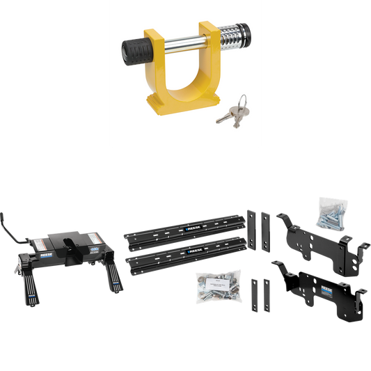 Fits 2003-2010 Dodge Ram 3500 Custom Outboard Above Bed Rail Kit + 16K Fifth Wheel + King Pin Lock (For 6-1/2' and 8 foot Bed, w/o Factory Puck System Models) By Reese