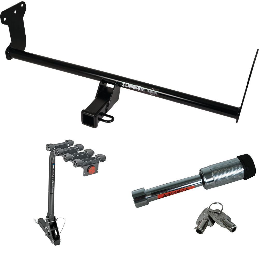 Fits 2022-2023 Hyundai Ioniq 5 Trailer Hitch Tow PKG w/ 4 Bike Carrier Rack + Hitch Lock By Draw-Tite