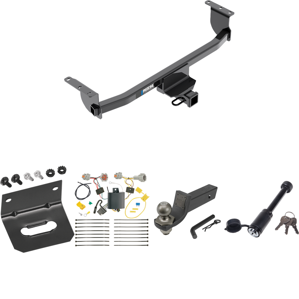 Fits 2017-2019 Nissan Rogue Sport Trailer Hitch Tow PKG w/ 4-Flat Wiring + Interlock Tactical Starter Kit w/ 2" Drop & 2" Ball + Tactical Dogbone Lock + Wiring Bracket By Reese Towpower