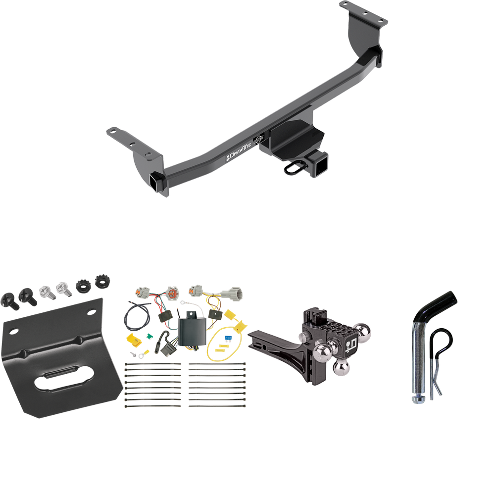 Fits 2017-2019 Nissan Rogue Sport Trailer Hitch Tow PKG w/ 4-Flat Wiring Harness + Adjustable Drop Rise Triple Ball Ball Mount 1-7/8" & 2" & 2-5/16" Trailer Balls + Pin/Clip + Wiring Bracket By Draw-Tite