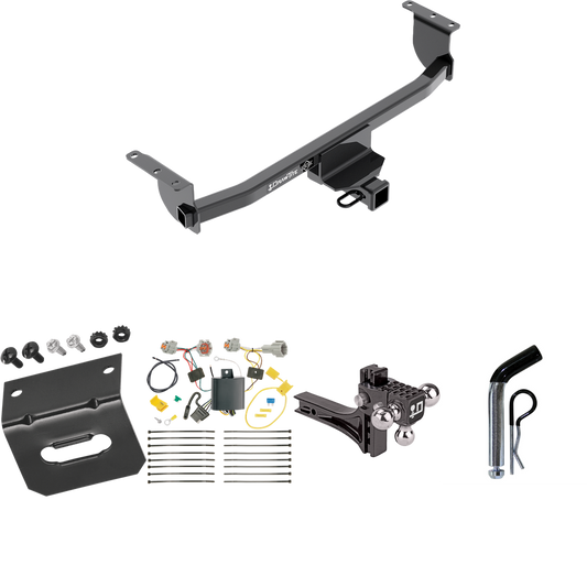 Fits 2017-2019 Nissan Rogue Sport Trailer Hitch Tow PKG w/ 4-Flat Wiring Harness + Adjustable Drop Rise Triple Ball Ball Mount 1-7/8" & 2" & 2-5/16" Trailer Balls + Pin/Clip + Wiring Bracket By Draw-Tite