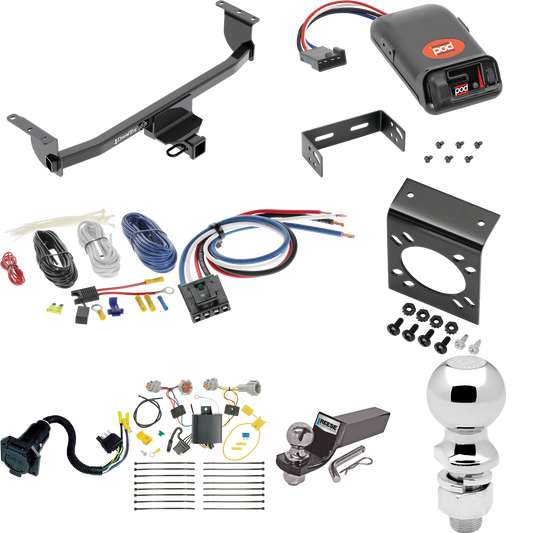 Se adapta al paquete de enganche de remolque Nissan Rogue Sport 2017-2019 con control de freno POD serie Pro + adaptador de cableado BC genérico + cableado RV de 7 vías + soporte de bola y caída de 2" y 2-5/16" de Draw-Tite