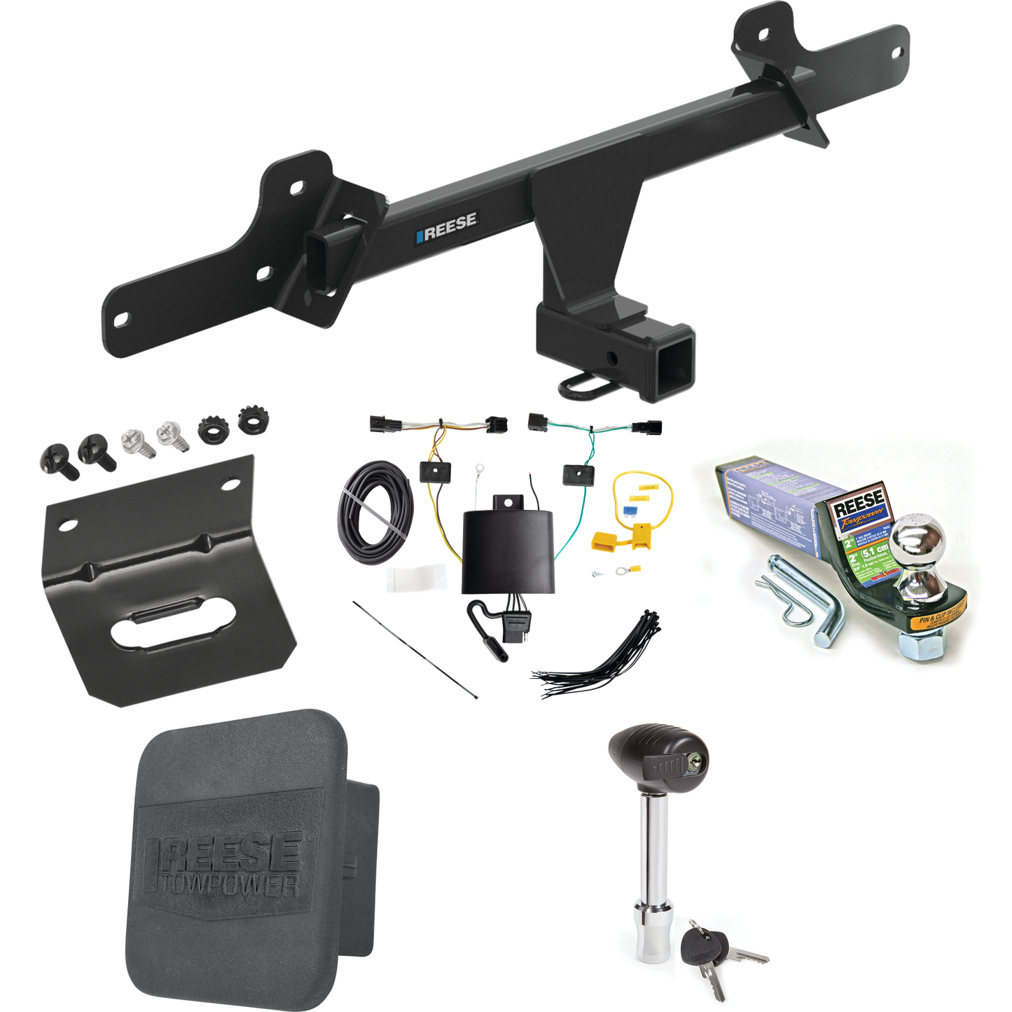 Fits 2022-2023 Hyundai Ioniq 5 Trailer Hitch Tow PKG w/ 4-Flat Wiring + Starter Kit Ball Mount w/ 2" Drop & 1-7/8" Ball + Wiring Bracket + Hitch Lock + Hitch Cover By Reese Towpower