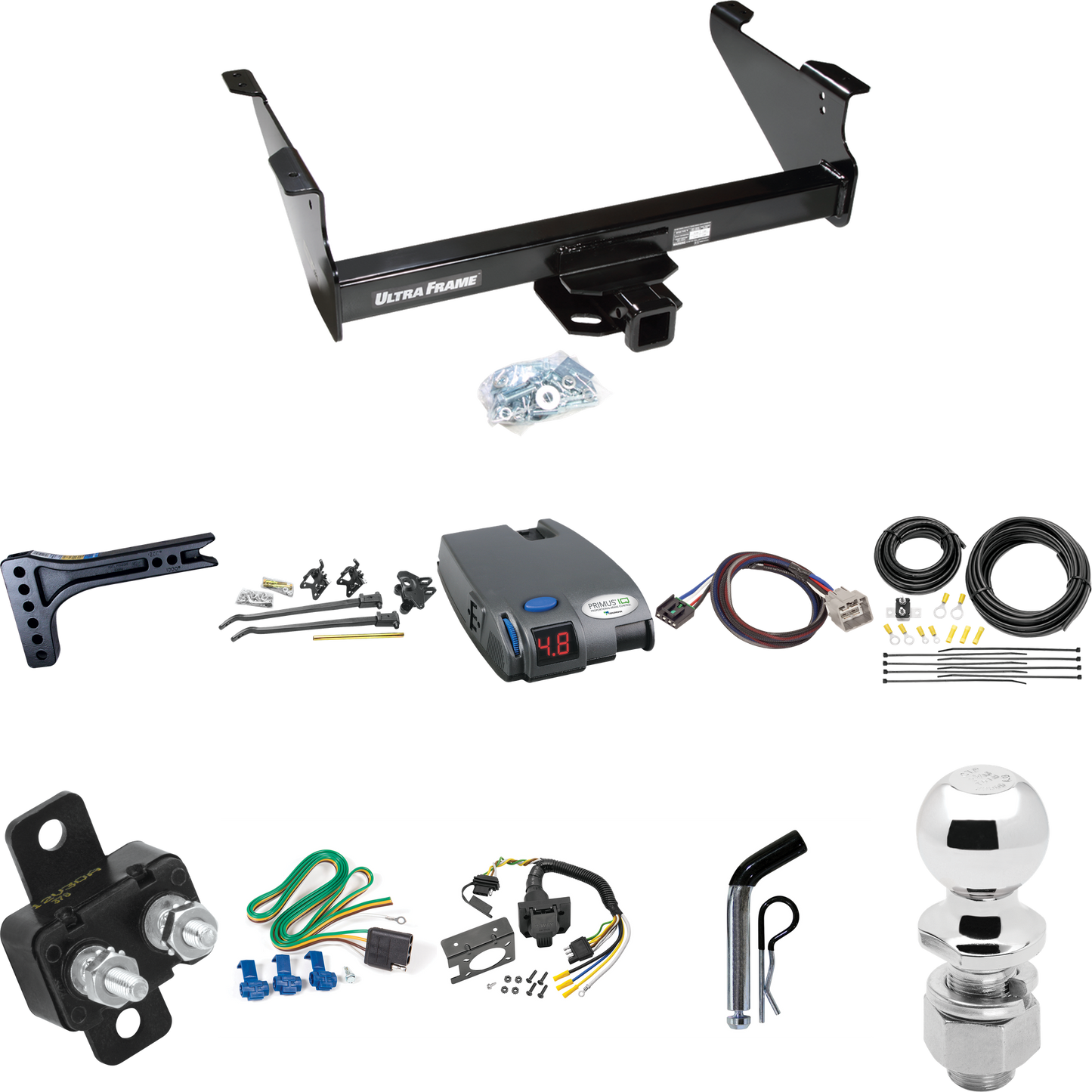 Fits 2011-2012 RAM 2500 Trailer Hitch Tow PKG w/ 15K Trunnion Bar Weight Distribution Hitch + Pin/Clip + 2-5/16" Ball + Tekonsha Primus IQ Brake Control + Plug & Play BC Adapter + 7-Way RV Wiring By Draw-Tite