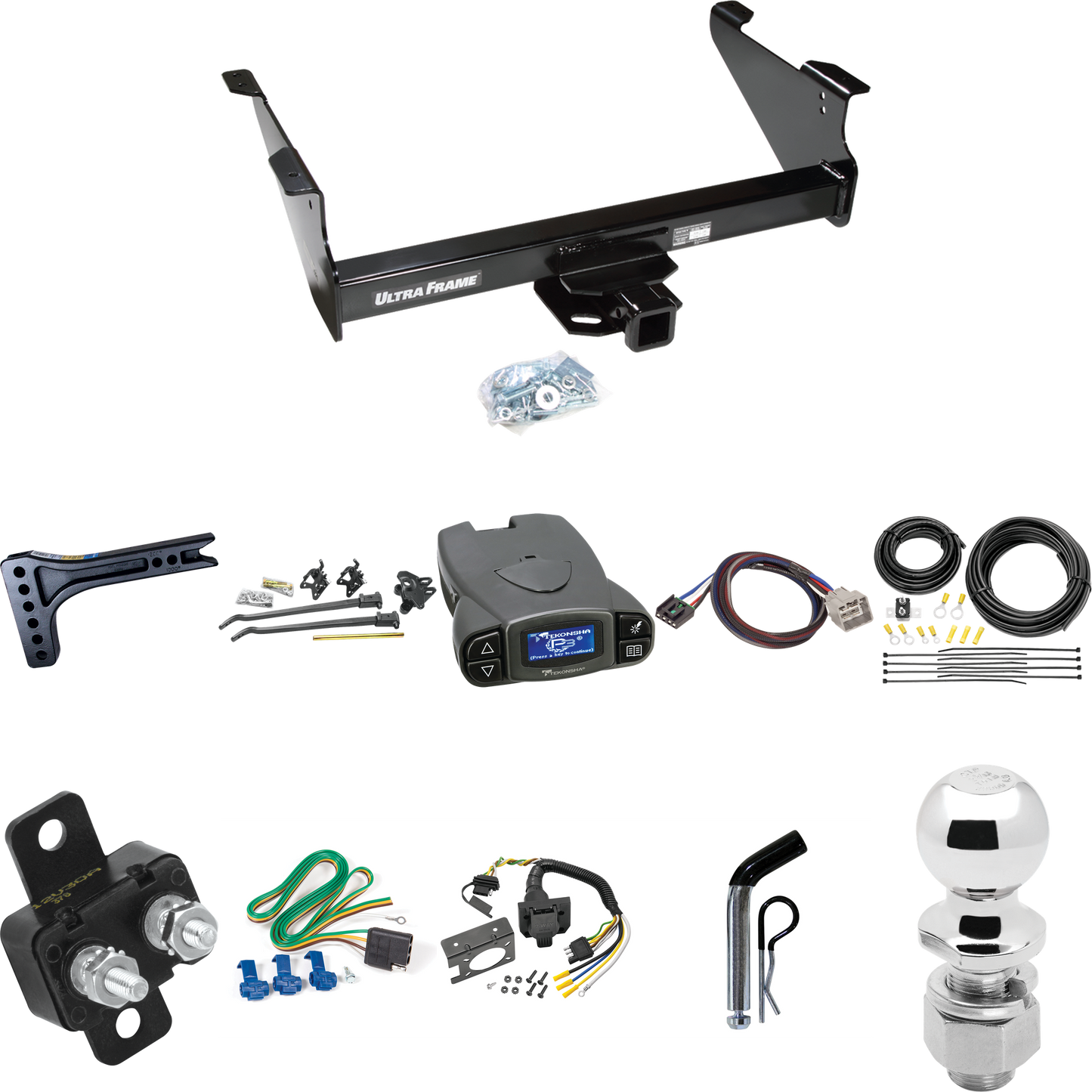 Fits 2011-2012 RAM 2500 Trailer Hitch Tow PKG w/ 15K Trunnion Bar Weight Distribution Hitch + Pin/Clip + 2-5/16" Ball + Tekonsha Prodigy P3 Brake Control + Plug & Play BC Adapter + 7-Way RV Wiring By Draw-Tite