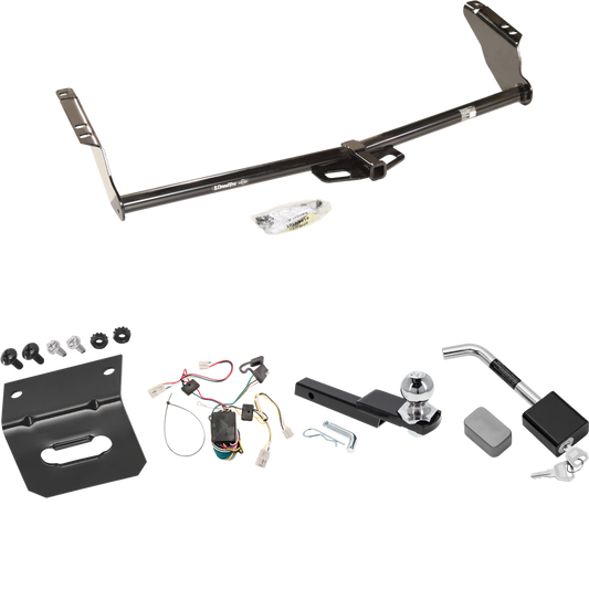 Fits 2004-2010 Toyota Sienna Trailer Hitch Tow PKG w/ 4-Flat Wiring Harness + Interlock Starter Kit w/ 2" Ball 1-1/4" Drop 3/4" Rise + Wiring Bracket + Hitch Lock By Draw-Tite