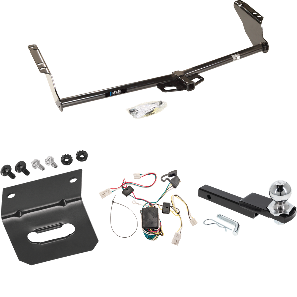 Fits 2004-2010 Toyota Sienna Trailer Hitch Tow PKG w/ 4-Flat Wiring Harness + Interlock Starter Kit w/ 2" Ball 1-1/4" Drop 3/4" Rise + Wiring Bracket By Reese Towpower