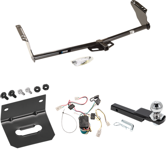 Fits 2004-2010 Toyota Sienna Trailer Hitch Tow PKG w/ 4-Flat Wiring Harness + Interlock Starter Kit w/ 2" Ball 1-1/4" Drop 3/4" Rise + Wiring Bracket By Reese Towpower