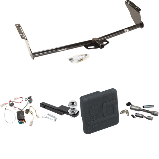 Fits 2004-2010 Toyota Sienna Trailer Hitch Tow PKG w/ 4-Flat Wiring Harness + Interlock Starter Kit w/ 2" Ball 1-1/4" Drop 3/4" Rise + Hitch Cover + Dual Hitch & Coupler Locks By Draw-Tite