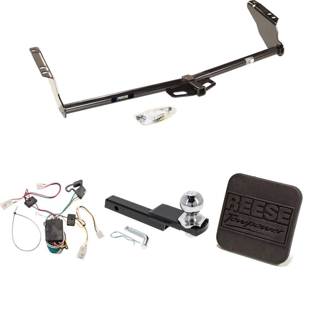 Fits 2004-2010 Toyota Sienna Trailer Hitch Tow PKG w/ 4-Flat Wiring Harness + Interlock Starter Kit w/ 2" Ball 1-1/4" Drop 3/4" Rise + Hitch Cover By Reese Towpower