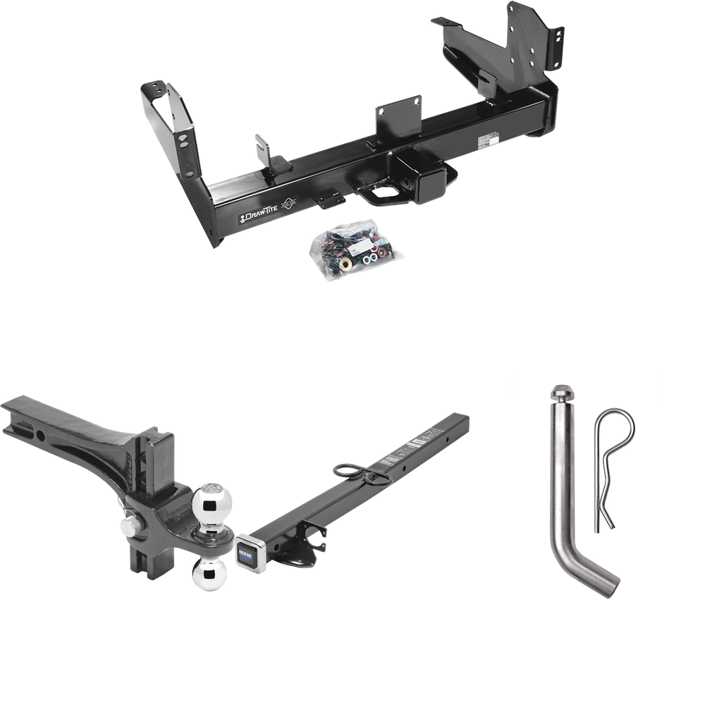 Fits 2011-2023 RAM 2500 Trailer Hitch Tow PKG w/ 2-1/2" to 2" Adapter 24" Length + Adjustable Drop Rise Dual Ball Ball Mount 2" & 2-5/16" Trailer Balls + Pin/Clip By Draw-Tite