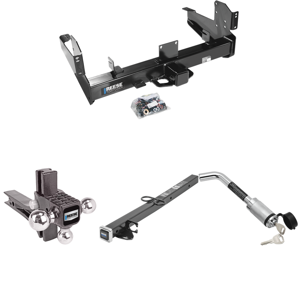 Fits 2003-2010 Dodge Ram 3500 Trailer Hitch Tow PKG w/ 2-1/2" to 2" Adapter 24" Length + Adjustable Drop Rise Triple Ball Ball Mount 1-7/8" & 2" & 2-5/16" Trailer Balls + Hitch Lock By Reese Towpower