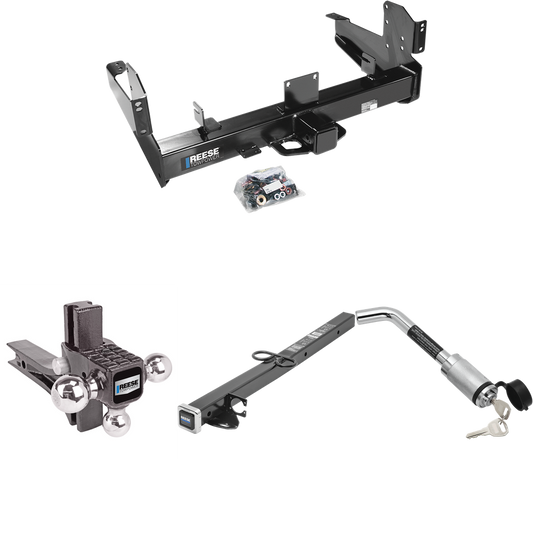 Fits 2003-2010 Dodge Ram 3500 Trailer Hitch Tow PKG w/ 2-1/2" to 2" Adapter 24" Length + Adjustable Drop Rise Triple Ball Ball Mount 1-7/8" & 2" & 2-5/16" Trailer Balls + Hitch Lock By Reese Towpower