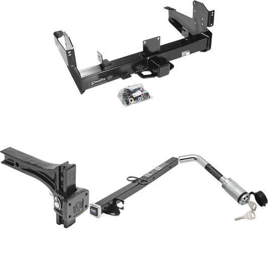 Fits 2003-2010 Dodge Ram 3500 Trailer Hitch Tow PKG w/ 2-1/2" to 2" Adapter 24" Length + Adjustable Pintle Hook Mounting Plate + Hitch Lock By Draw-Tite