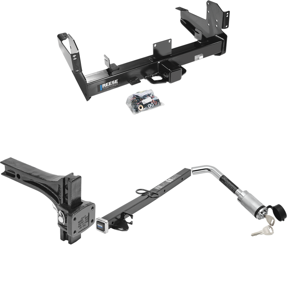 Fits 2003-2010 Dodge Ram 2500 Trailer Hitch Tow PKG w/ 2-1/2" to 2" Adapter 24" Length + Adjustable Pintle Hook Mounting Plate + Hitch Lock By Reese Towpower