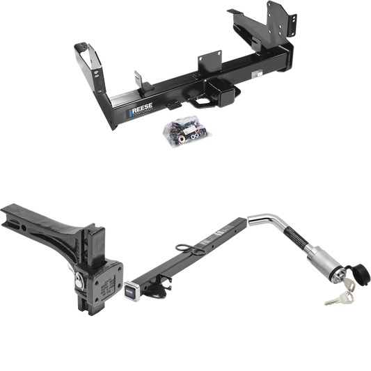 Fits 2003-2010 Dodge Ram 2500 Trailer Hitch Tow PKG w/ 2-1/2" to 2" Adapter 24" Length + Adjustable Pintle Hook Mounting Plate + Hitch Lock By Reese Towpower