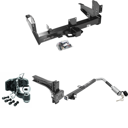 Fits 2003-2010 Dodge Ram 3500 Trailer Hitch Tow PKG w/ 2-1/2" to 2" Adapter 24" Length + Adjustable Pintle Hook Mounting Plate + Pintle Hook & 2-5/16" Ball Combination + Hitch Lock By Draw-Tite