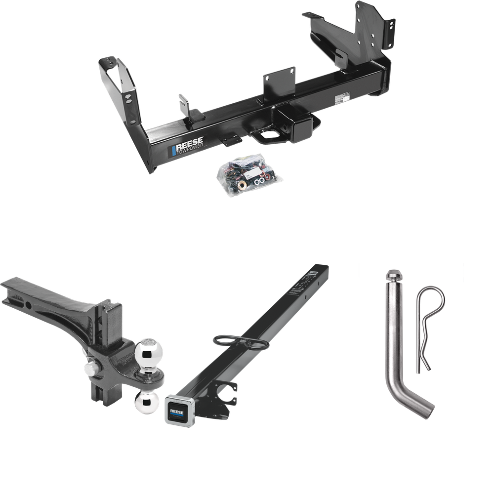 Fits 2003-2010 Dodge Ram 3500 Trailer Hitch Tow PKG w/ 2-1/2" to 2" Adapter 41" Length + Adjustable Drop Rise Dual Ball Ball Mount 2" & 2-5/16" Trailer Balls + Pin/Clip By Reese Towpower