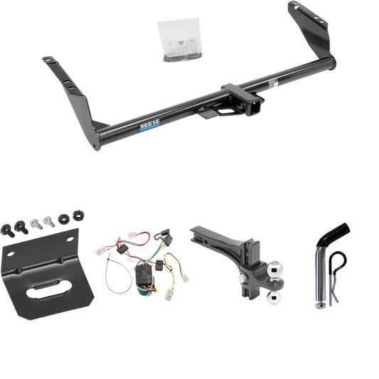 Fits 2004-2010 Toyota Sienna Trailer Hitch Tow PKG w/ 4-Flat Wiring Harness + Dual Adjustable Drop Rise Ball Ball Mount 2" & 2-5/16" Trailer Balls + Pin/Clip + Wiring Bracket By Reese Towpower