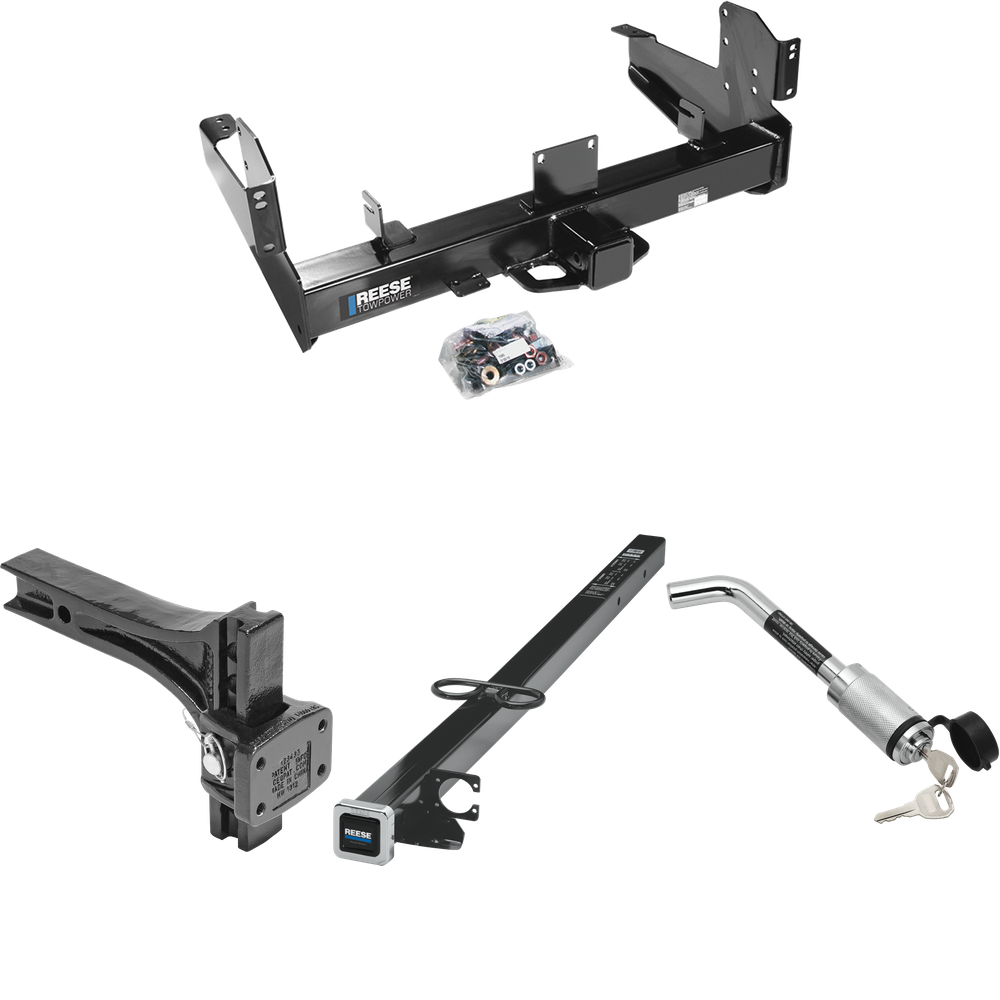 Fits 2003-2010 Dodge Ram 3500 Trailer Hitch Tow PKG w/ 2-1/2" to 2" Adapter 41" Length + Adjustable Pintle Hook Mounting Plate + Hitch Lock By Reese Towpower