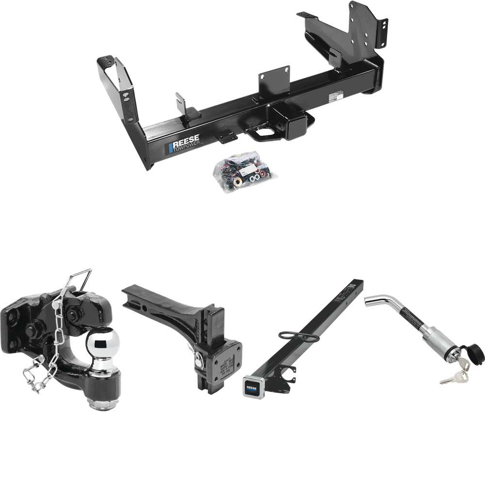 Fits 2011-2023 RAM 2500 Trailer Hitch Tow PKG w/ 2-1/2" to 2" Adapter 41" Length + Adjustable Pintle Hook Mounting Plate + Pintle Hook & 2" Ball Combination + Hitch Lock By Reese Towpower