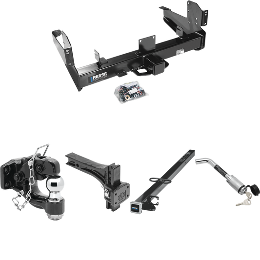 Fits 2011-2023 RAM 2500 Trailer Hitch Tow PKG w/ 2-1/2" to 2" Adapter 41" Length + Adjustable Pintle Hook Mounting Plate + Pintle Hook & 2" Ball Combination + Hitch Lock By Reese Towpower