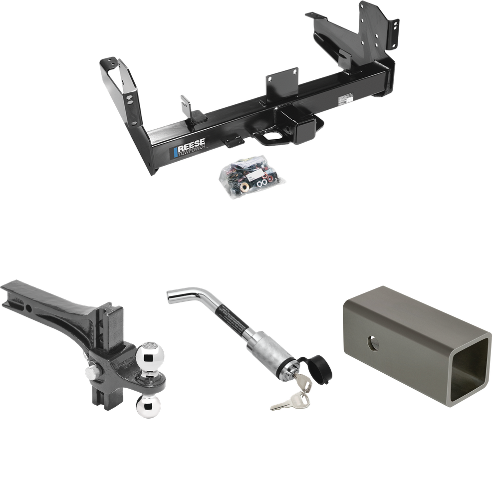 Fits 2011-2023 RAM 3500 Trailer Hitch Tow PKG w/ 2-1/2" to 2" Adapter 6" Length + Adjustable Drop Rise Dual Ball Ball Mount 2" & 2-5/16" Trailer Balls + Hitch Lock By Reese Towpower