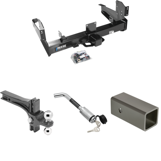 Fits 2011-2023 RAM 3500 Trailer Hitch Tow PKG w/ 2-1/2" to 2" Adapter 6" Length + Adjustable Drop Rise Dual Ball Ball Mount 2" & 2-5/16" Trailer Balls + Hitch Lock By Reese Towpower