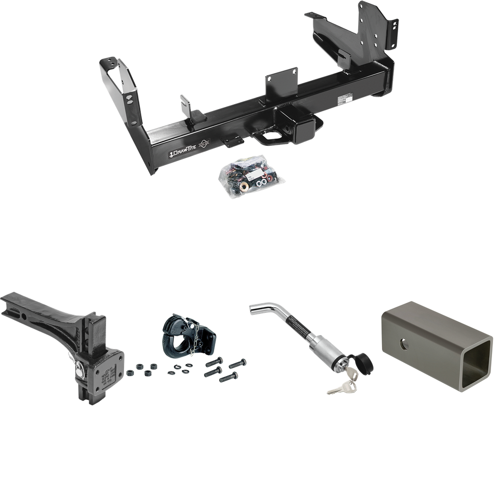 Fits 2003-2010 Dodge Ram 2500 Trailer Hitch Tow PKG w/ 2-1/2" to 2" Adapter 6" Length + Adjustable Pintle Hook Mounting Plate + 20K Pintle Hook + Hitch Lock By Draw-Tite