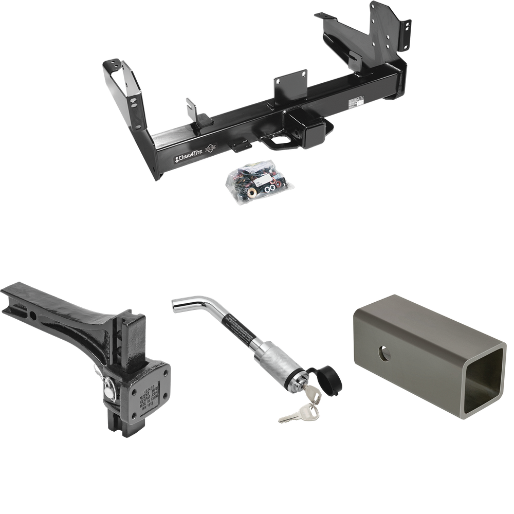 Fits 2011-2023 RAM 3500 Trailer Hitch Tow PKG w/ 2-1/2" to 2" Adapter 6" Length + Adjustable Pintle Hook Mounting Plate + Hitch Lock By Draw-Tite