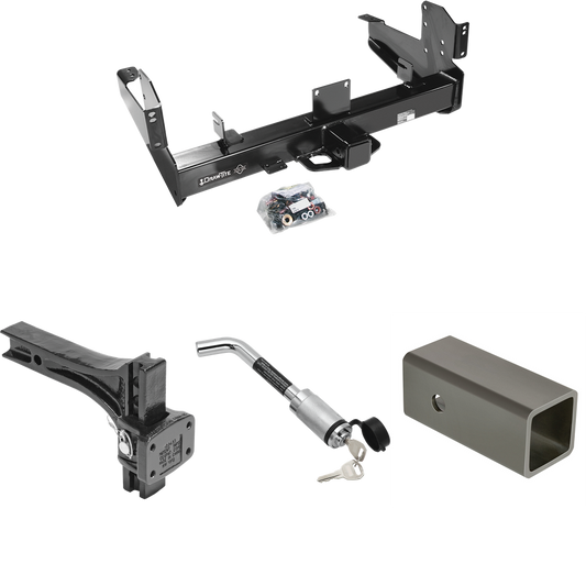 Fits 2011-2023 RAM 3500 Trailer Hitch Tow PKG w/ 2-1/2" to 2" Adapter 6" Length + Adjustable Pintle Hook Mounting Plate + Hitch Lock By Draw-Tite