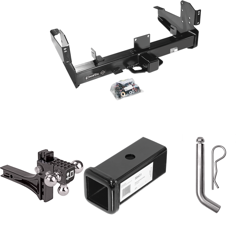 Fits 2011-2023 RAM 3500 Trailer Hitch Tow PKG w/ 2-1/2" to 2" Adapter 7" Length + Adjustable Drop Rise Triple Ball Ball Mount 1-7/8" & 2" & 2-5/16" Trailer Balls + Pin/Clip By Draw-Tite