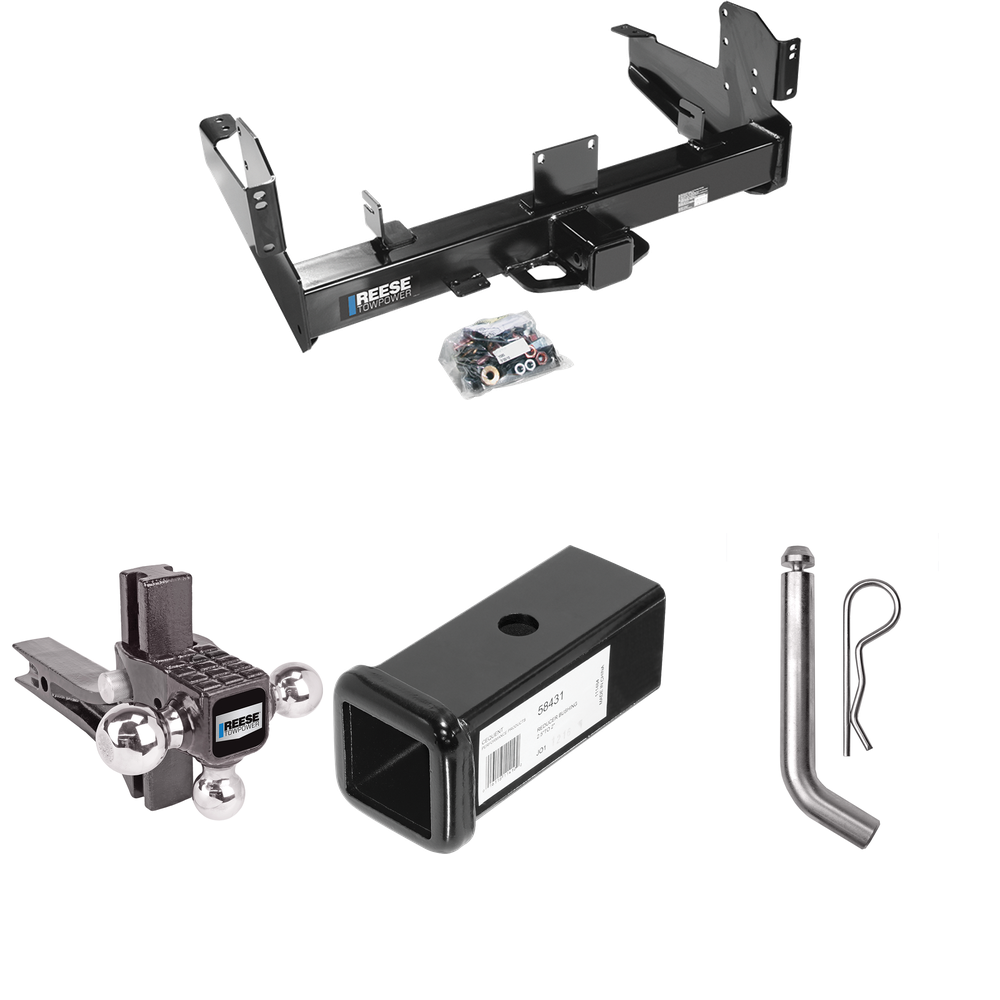 Fits 2011-2023 RAM 3500 Trailer Hitch Tow PKG w/ 2-1/2" to 2" Adapter 7" Length + Adjustable Drop Rise Triple Ball Ball Mount 1-7/8" & 2" & 2-5/16" Trailer Balls + Pin/Clip By Reese Towpower