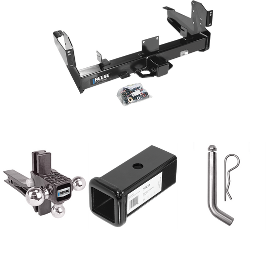 Fits 2011-2023 RAM 3500 Trailer Hitch Tow PKG w/ 2-1/2" to 2" Adapter 7" Length + Adjustable Drop Rise Triple Ball Ball Mount 1-7/8" & 2" & 2-5/16" Trailer Balls + Pin/Clip By Reese Towpower