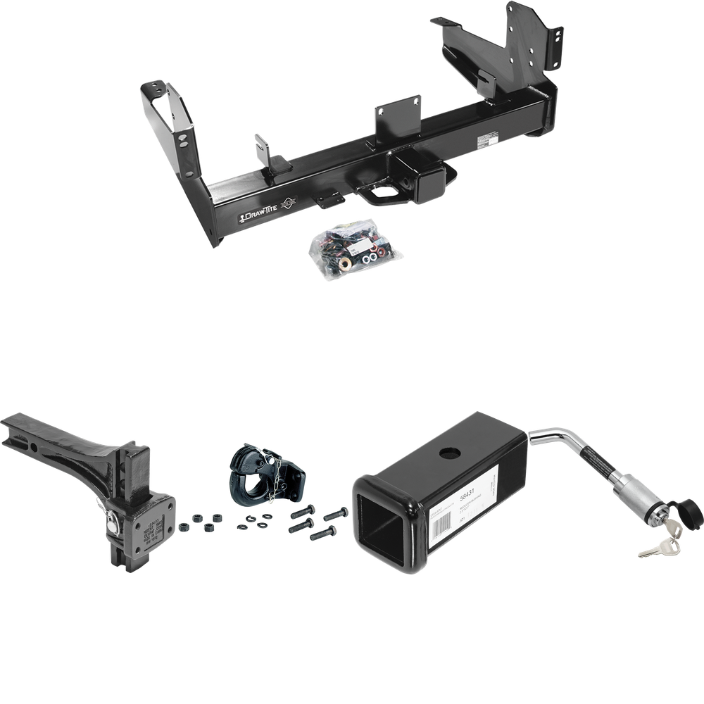 Fits 2011-2023 RAM 2500 Trailer Hitch Tow PKG w/ 2-1/2" to 2" Adapter 7" Length + Adjustable Pintle Hook Mounting Plate + 20K Pintle Hook + Hitch Lock By Draw-Tite