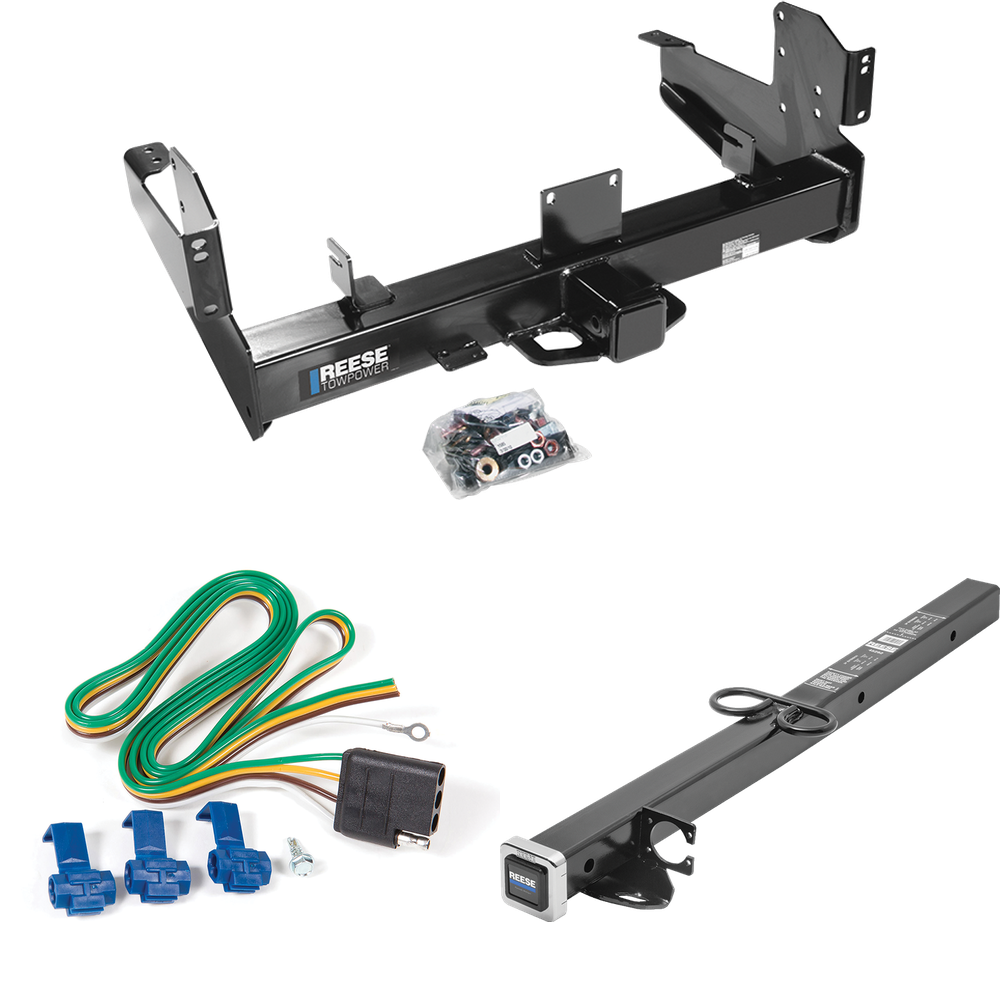 Fits 2011-2023 RAM 2500 Trailer Hitch Tow PKG w/ 4-Flat Wiring Harness + 2-1/2" to 2" Adapter 24" Length By Reese Towpower