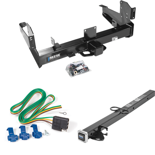 Fits 2011-2023 RAM 2500 Trailer Hitch Tow PKG w/ 4-Flat Wiring Harness + 2-1/2" to 2" Adapter 24" Length By Reese Towpower