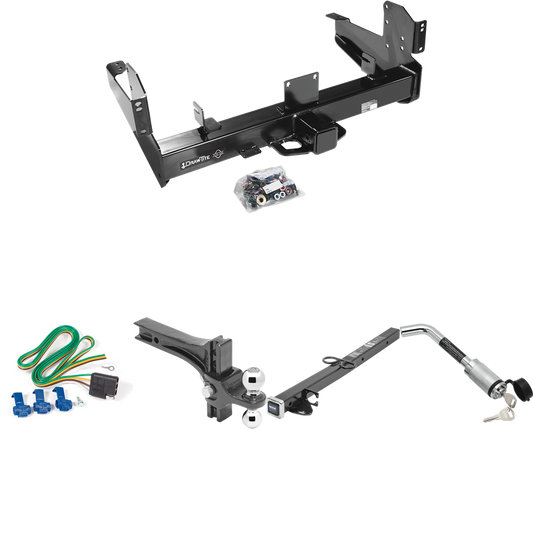 Fits 2003-2010 Dodge Ram 2500 Trailer Hitch Tow PKG w/ 4-Flat Wiring Harness + 2-1/2" to 2" Adapter 24" Length + Adjustable Drop Rise Dual Ball Ball Mount 2" & 2-5/16" Trailer Balls + Hitch Lock By Draw-Tite